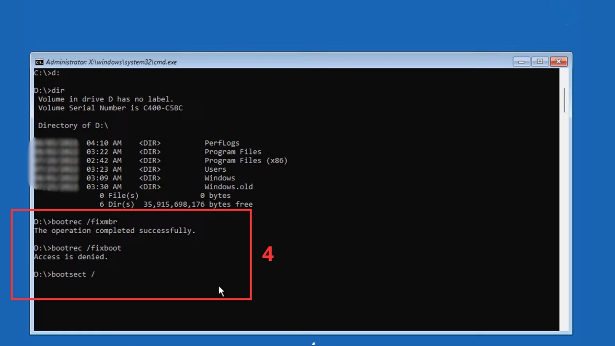 Sửa Boot Sector bước 2