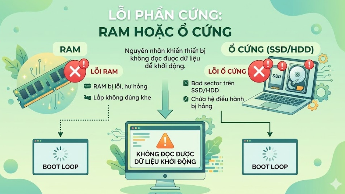Nguyên nhân gây lỗi boot loop - lỗi phần cứng RAM