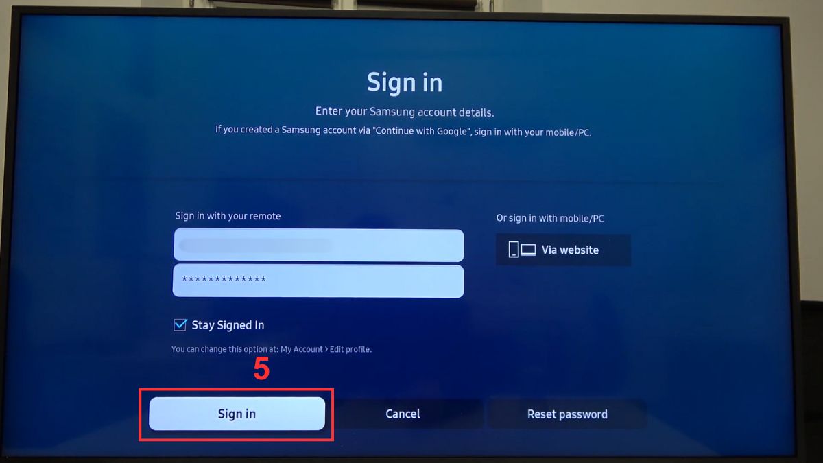 Cách đăng nhập Account Samsung trên Smart tivi bước 3