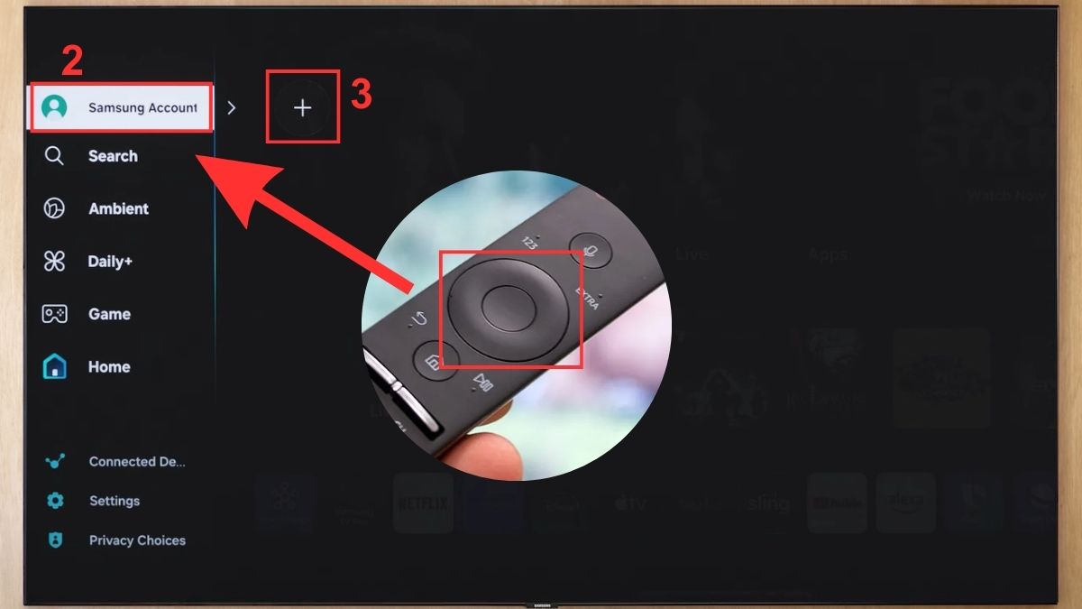 Cách đăng nhập tài khoản Samsung trên tivi tại màn hình chính bước 2
