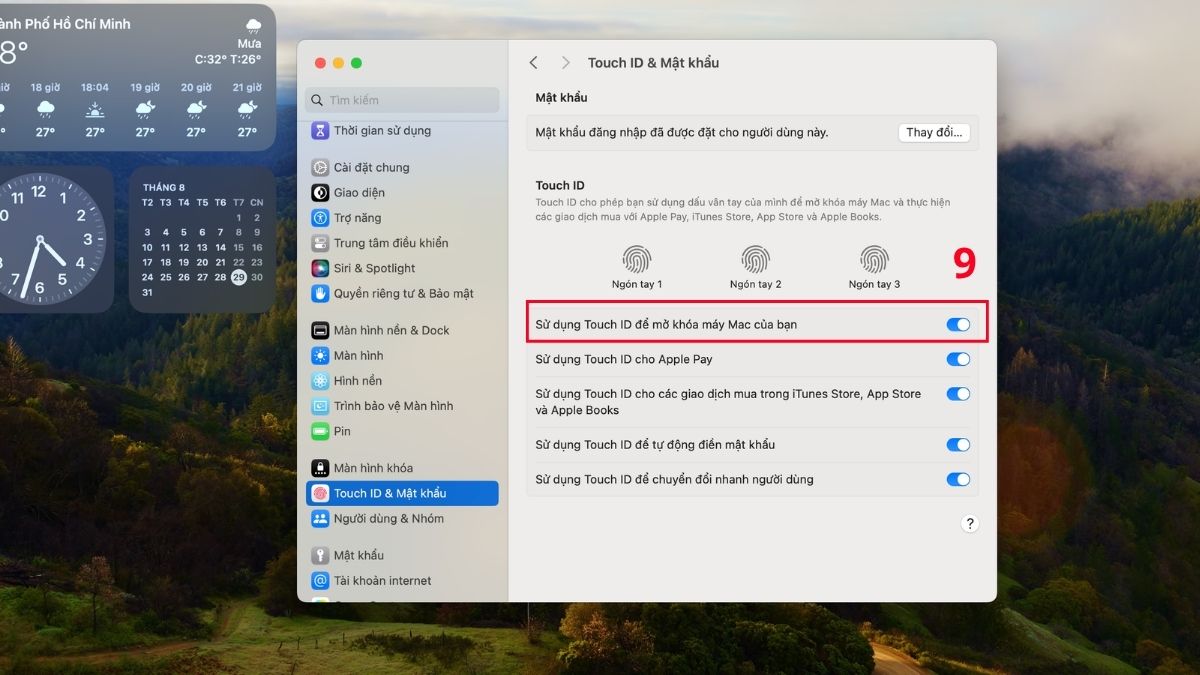 Cách cài mật khẩu máy tính MacBook macOS qua touch id bước 6