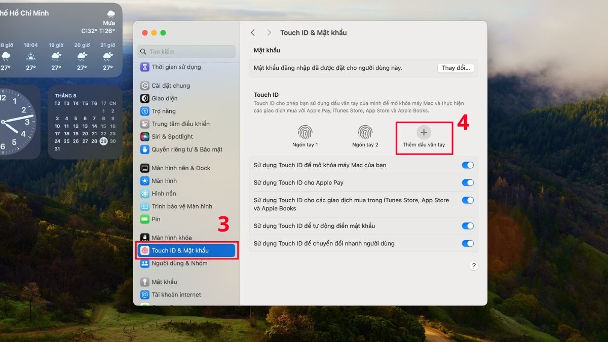 Cách cài mật khẩu máy tính MacBook macOS qua touch id bước 2
