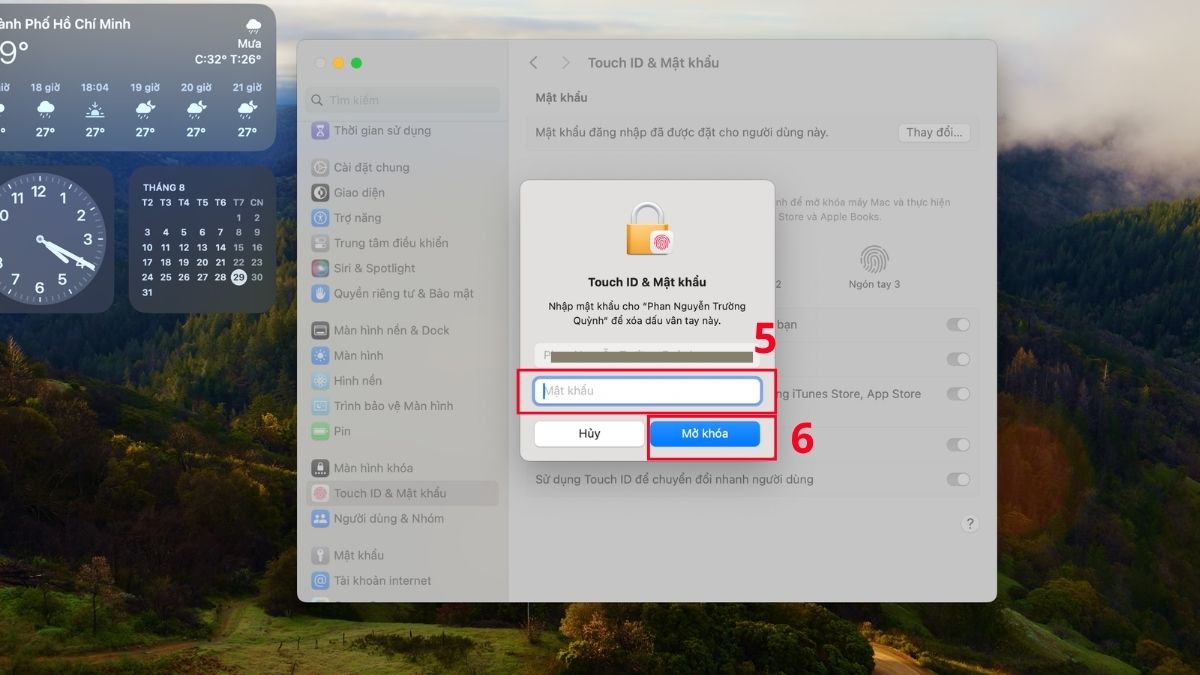 Cách cài mật khẩu máy tính MacBook macOS qua touch id bước 3