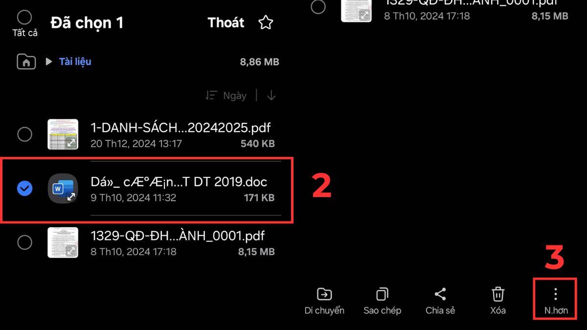 Cách đổi tên file Word trên điện thoại bước 2