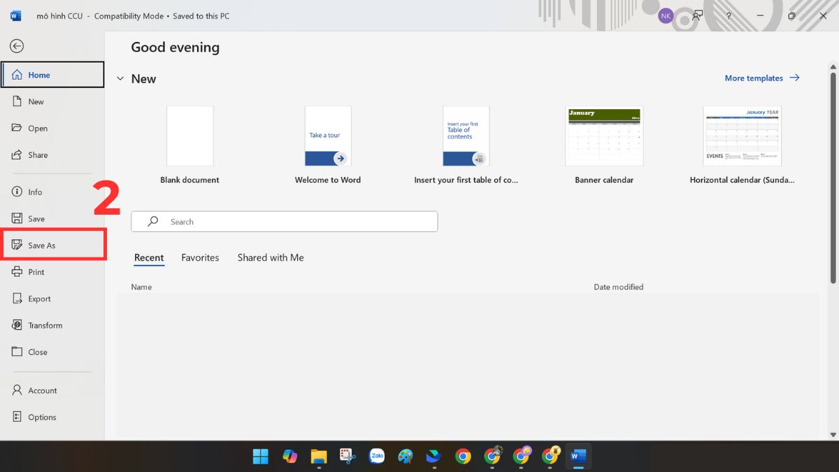 Cách đổi tên file Word trên máy tính Windows khi cửa đang mở file bước 2
