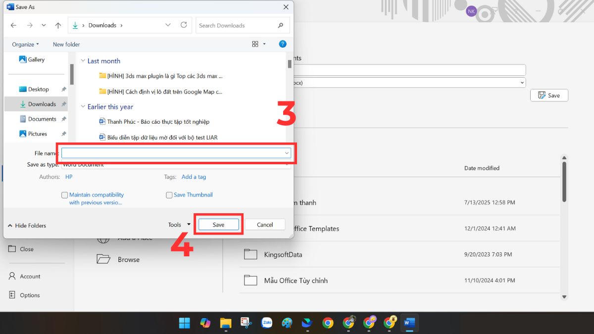 Cách đổi tên file Word trên máy tính Windows khi cửa đang mở file bước 3