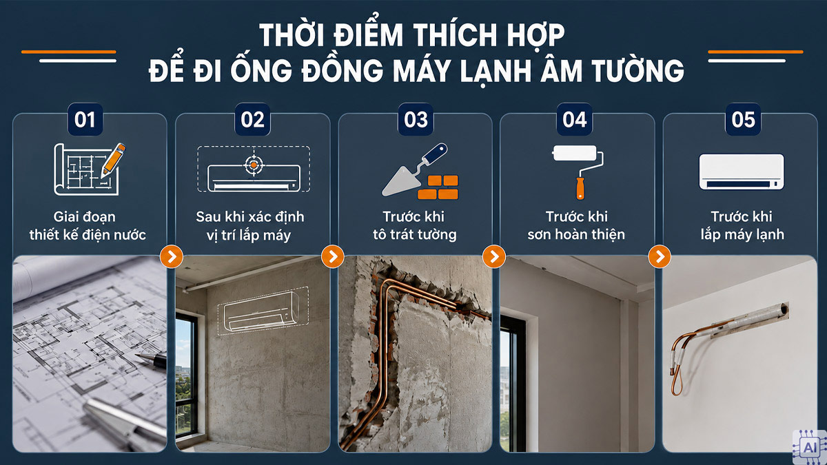 Thời điểm để thực hiện cách đi ống đồng máy lạnh âm tường
