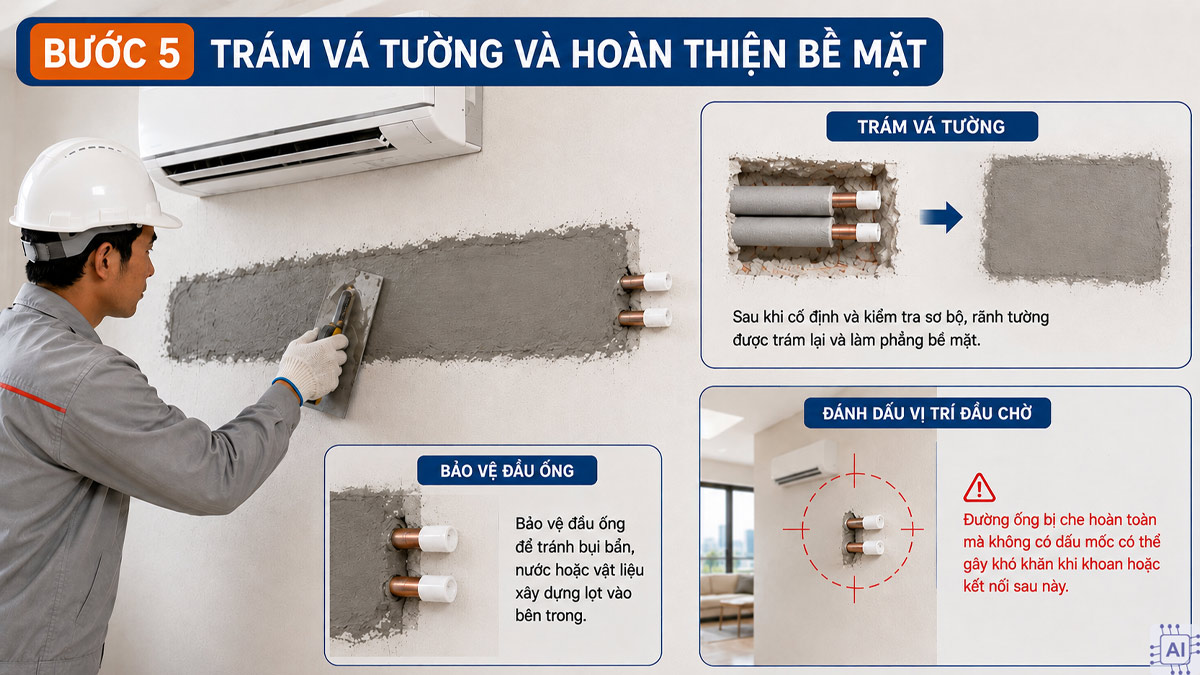 Cách đi ống đồng máy lạnh âm tường chuẩn kỹ thuật bước 5