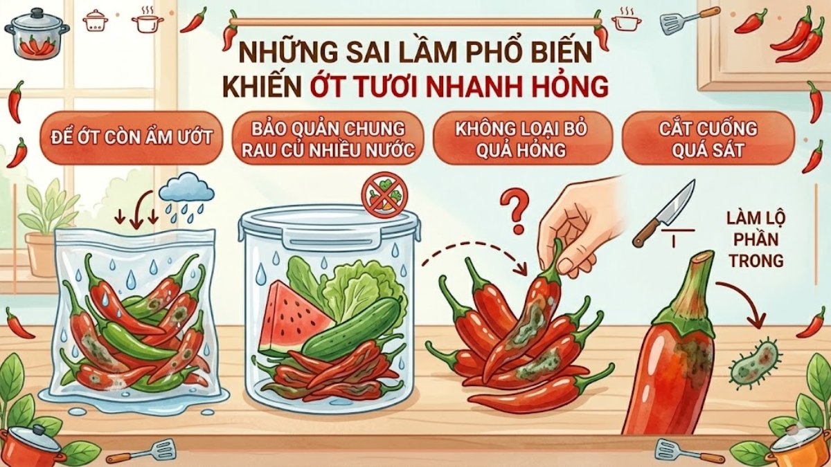 Những sai lầm phổ biến khiến ớt nhanh hỏng