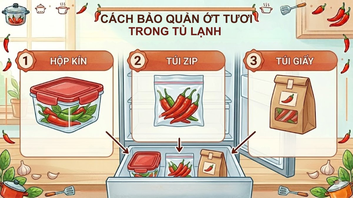 Cách bảo quản ớt tươi trong tủ lạnh giữ lâu, không bị hỏng