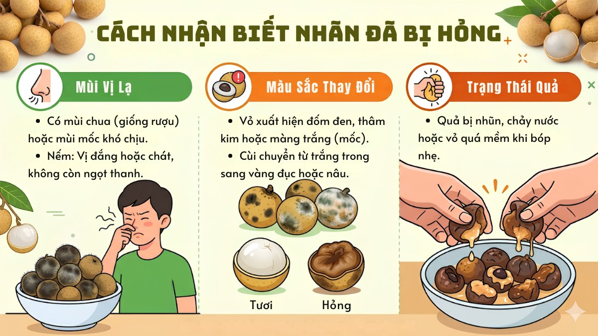 cách bảo quản nhãn trong tủ lạnh, cách nhận biết nhãn hỏng