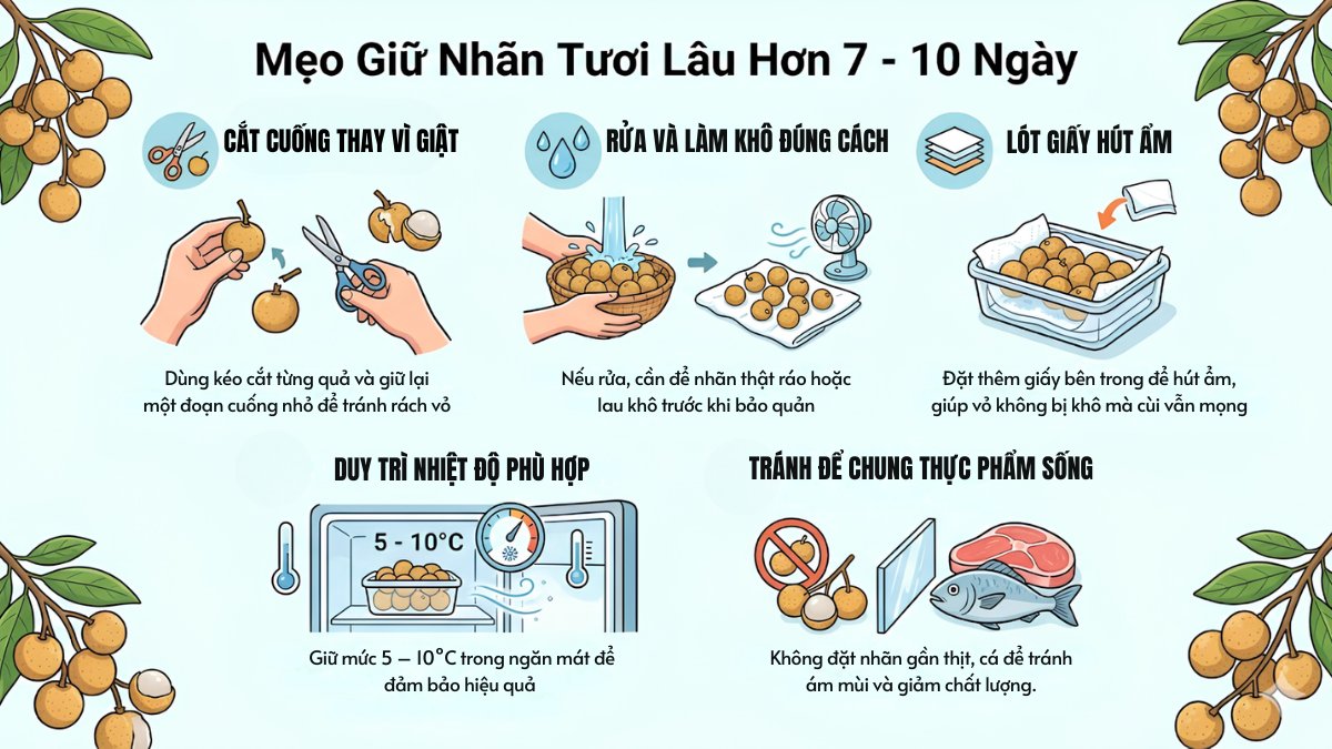Mẹo giữ nhãn tươi lâu hơn 7 - 10 ngày