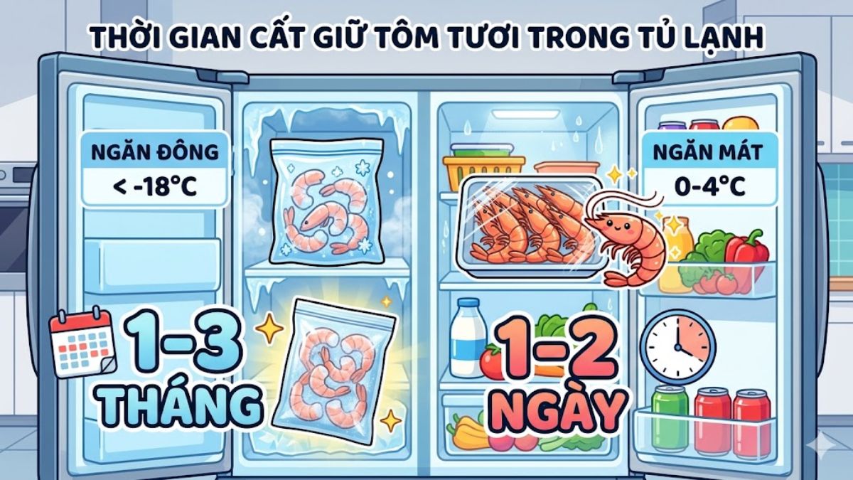 Thời gian bảo quản tôm tươi trong tủ lạnh bao lâu là tốt?