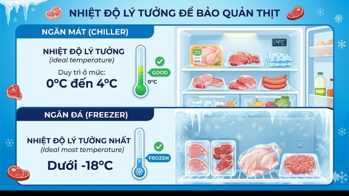 Nhiệt độ lý tưởng để bảo quản thịt 