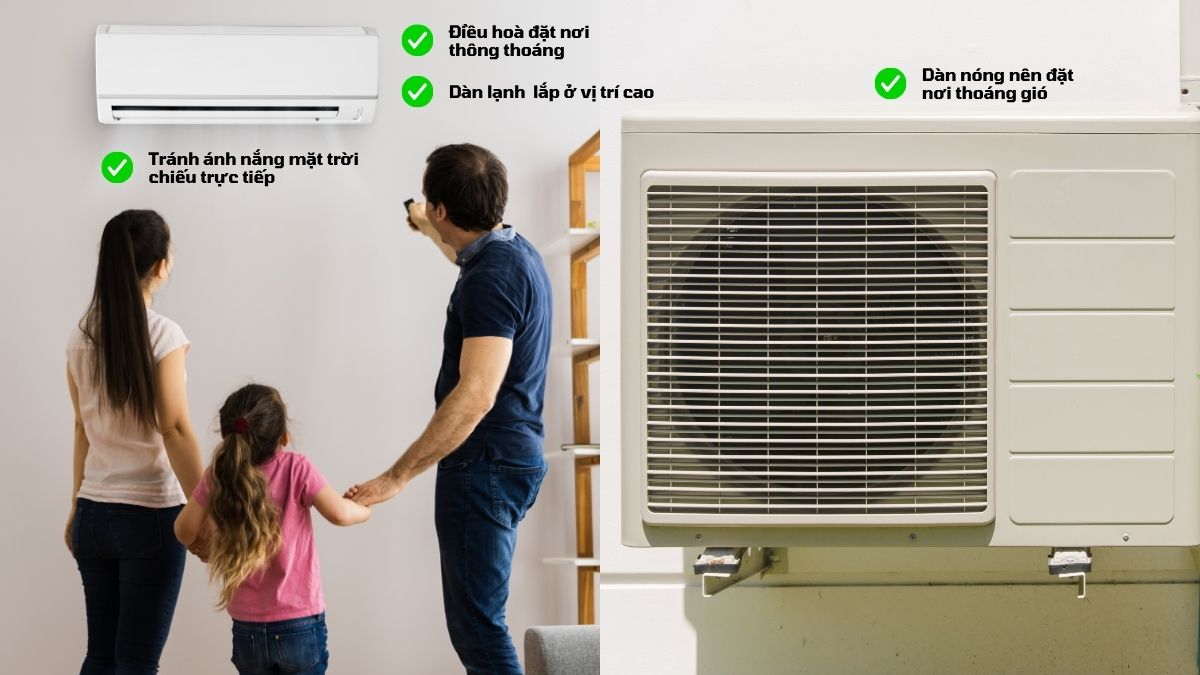 cách bật điều hoà tiết kiệm điện - chọn vị trí đặt điều hòa