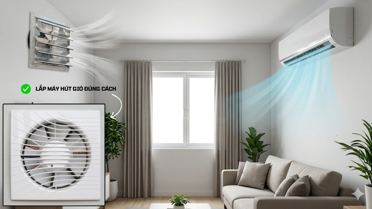 cách bật điều hoà tiết kiệm điện - lắp máy hút gió đúng cách