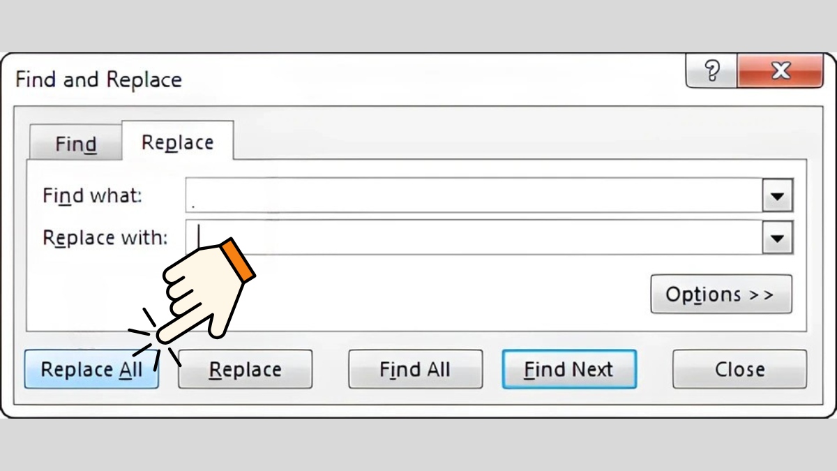Cách bỏ dấu phẩy trong Excel bằng tính năng find and replace - bước 3