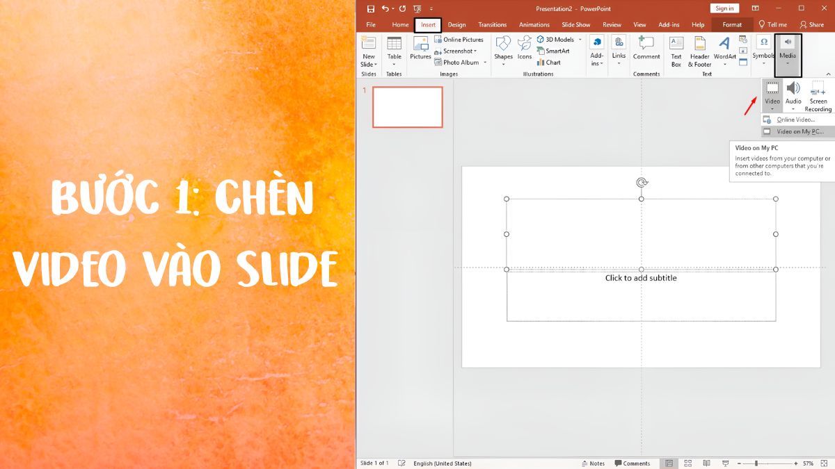 cách cắt video trên powerpoint - bước 1