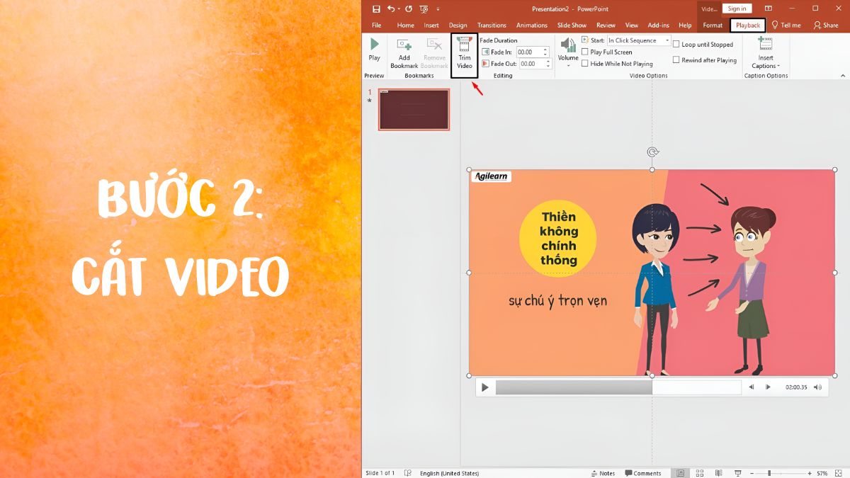 cách cắt video trên powerpoint - bước 2