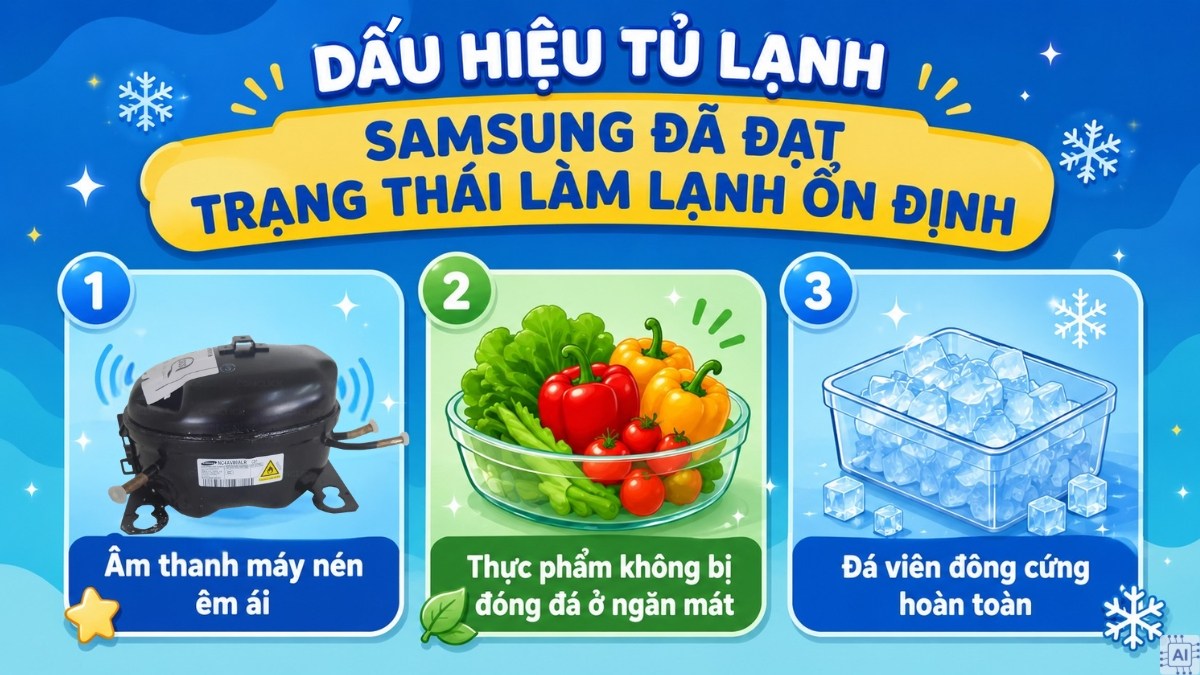 Dấu hiệu tủ đã đạt trạng thái làm lạnh ổn định