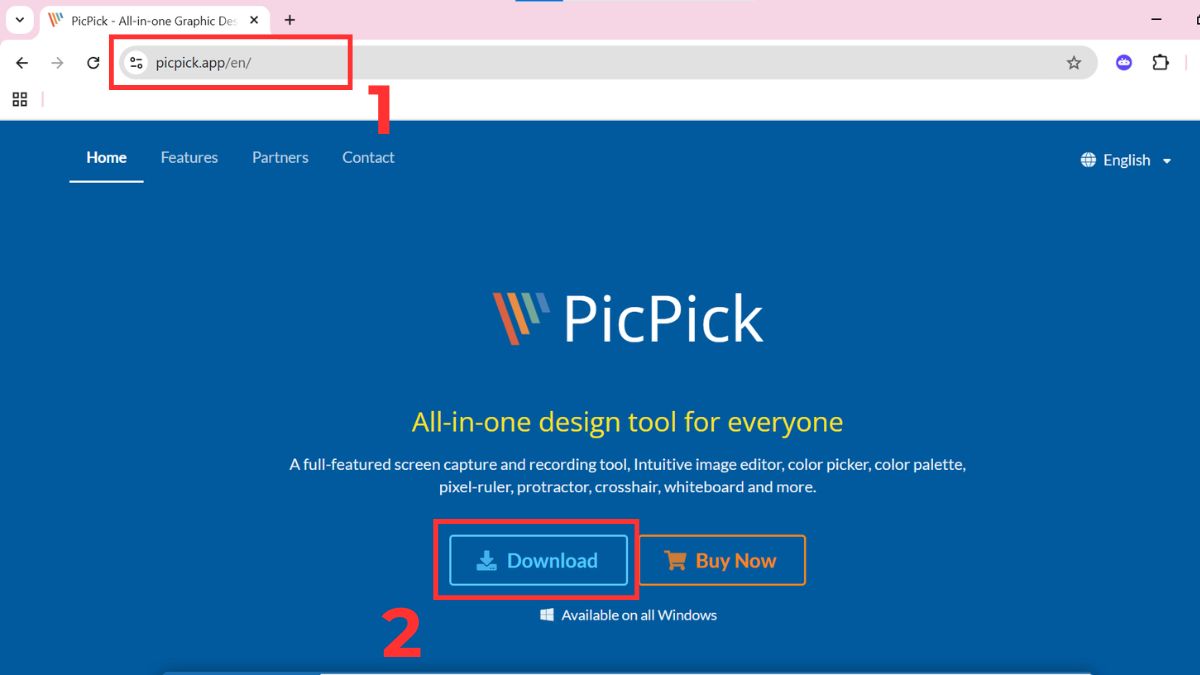 cách chụp ảnh màn hình kéo dài trên máy tính bằng picpick bước 1