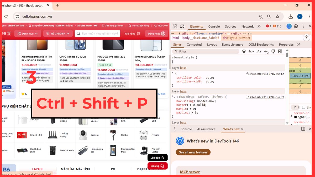 cách chụp ảnh màn hình kéo dài trên máy tính bằng developer tools bước 3