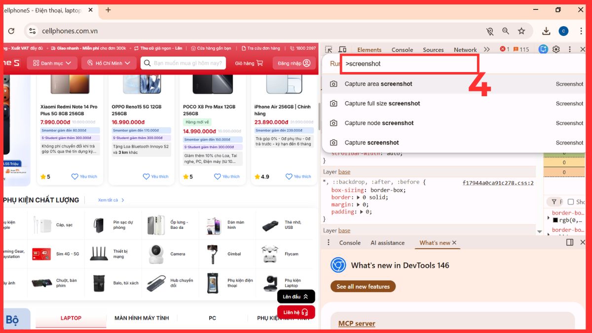 cách chụp ảnh màn hình kéo dài trên máy tính bằng developer tools bước 4