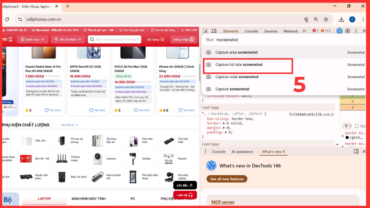 cách chụp ảnh màn hình kéo dài trên máy tính bằng developer tools bước 5
