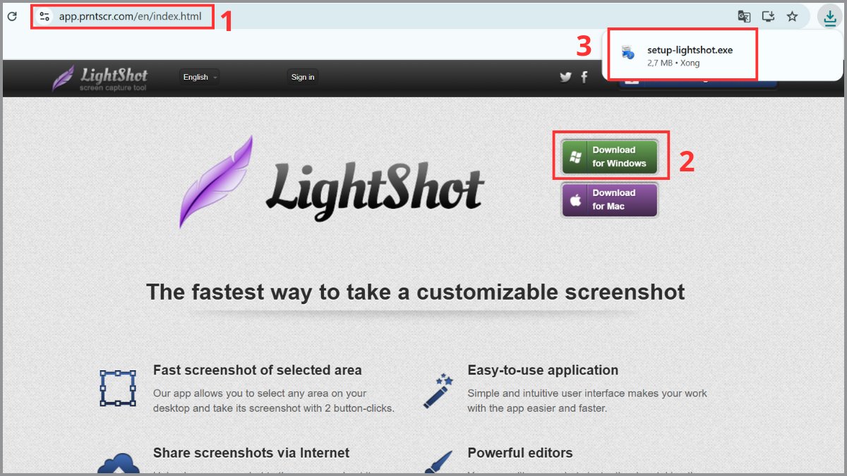 cách chụp màn hình máy tính asus win 10 bằng lightshot bước 1