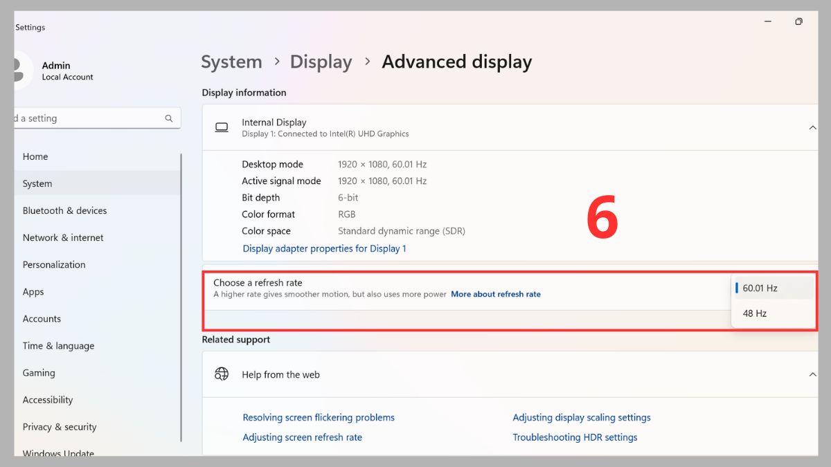 Cách chụp màn hình máy tính không bị sọc bằng chỉnh tần số quét bước 4