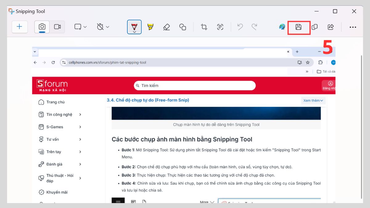 cách chụp màn hình máy tính theo vùng bằng snipping tool bước 4