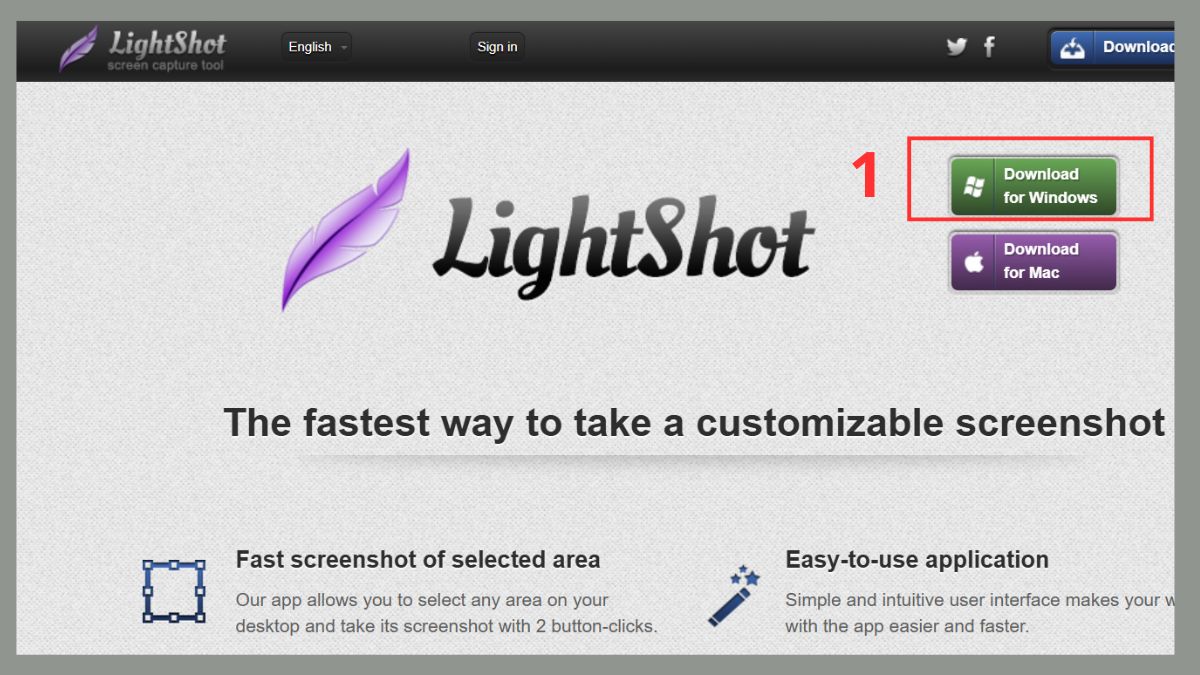 cách chụp màn hình máy tính theo vùng bằng lightshot bước 1