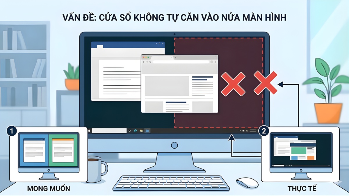 Cửa sổ không tự căn vào nửa màn hình