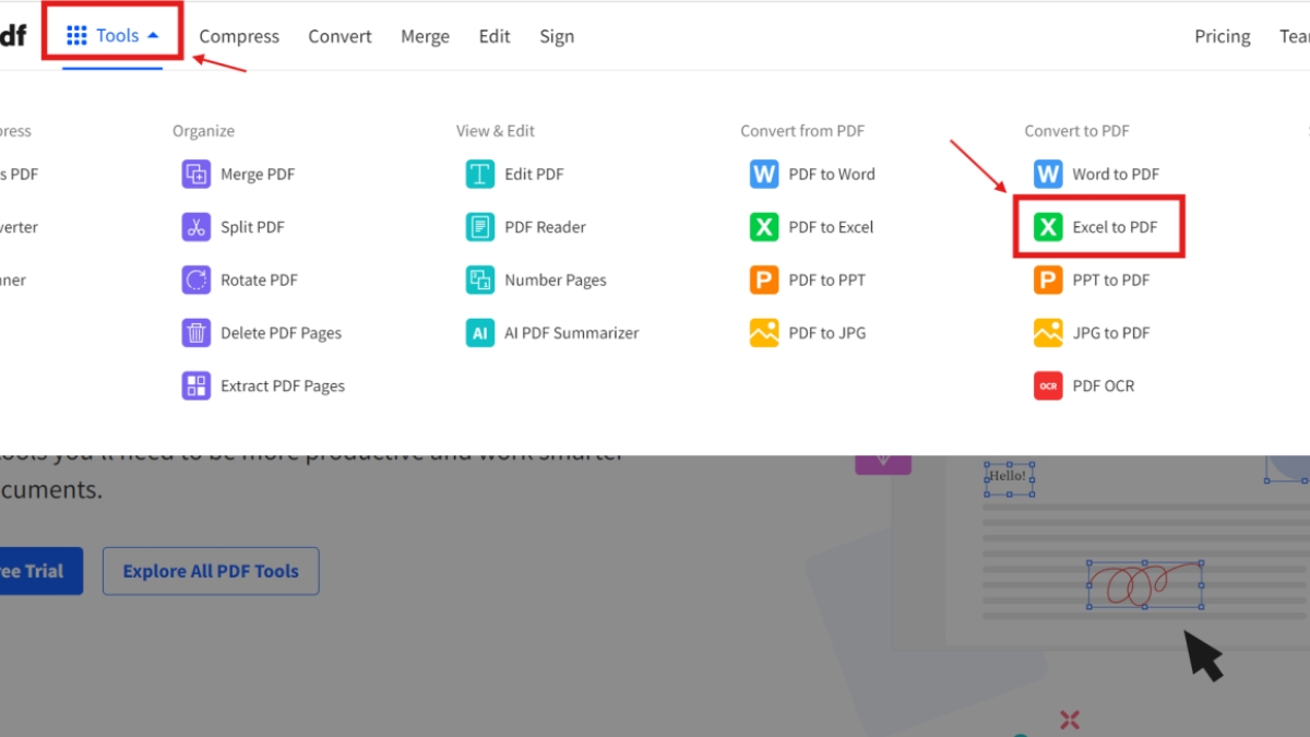 Cách chuyển file Excel sang PDF không bị cắt bằng smallpdf - bước 1