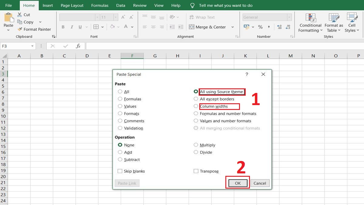 Cách copy bảng Excel bằng paste special bước 3