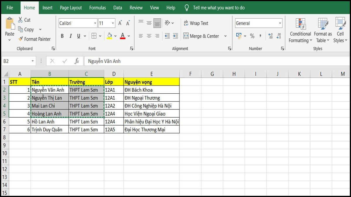 Cách copy bảng Excel bằng dưới dạng ảnh bước 1