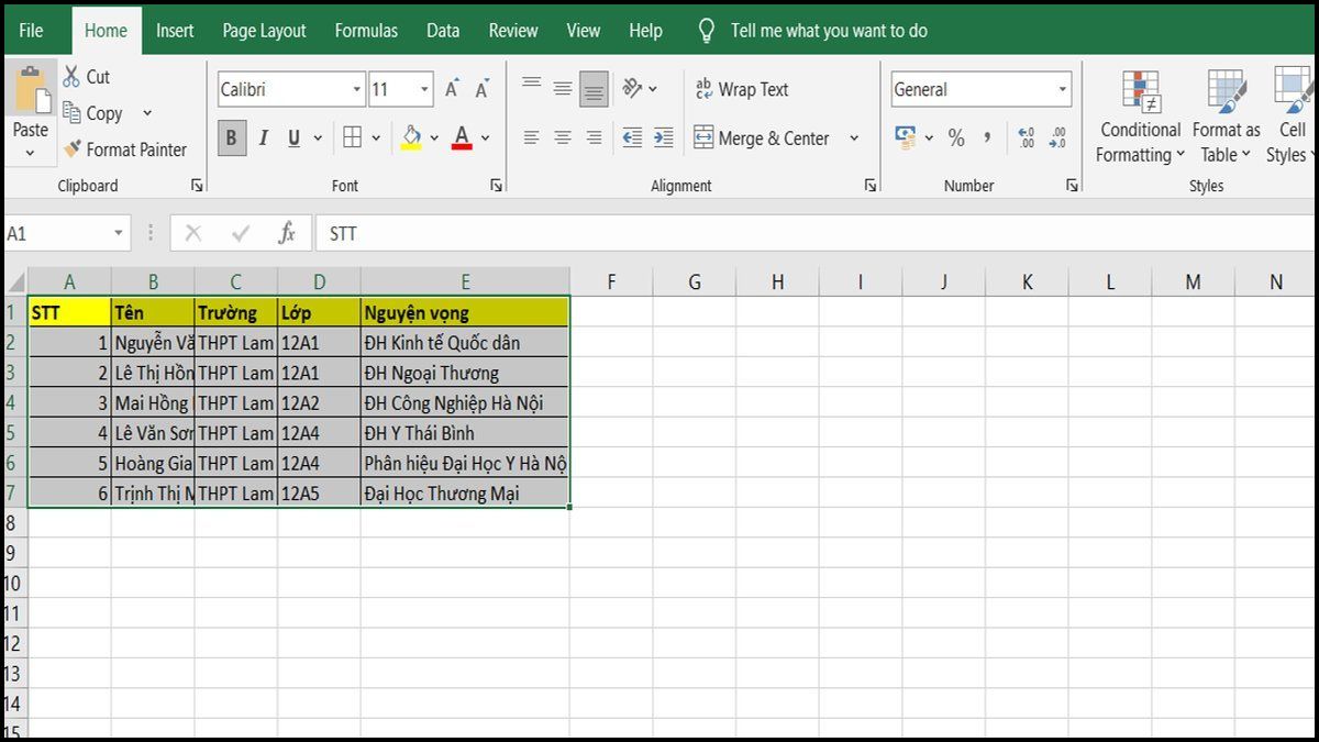 cách copy bảng Excel bằng tổ hợp phím tắt bước 3