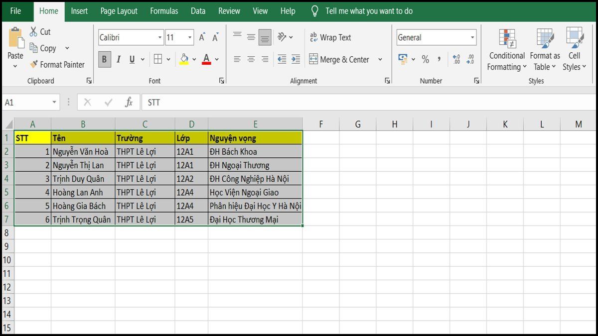 cách copy bảng Excel bằng chuột phải bước 1