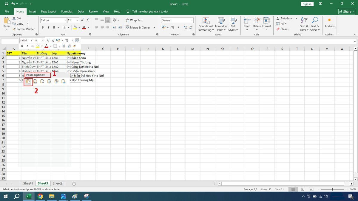 cách copy bảng Excel bằng chuột phải bước 3