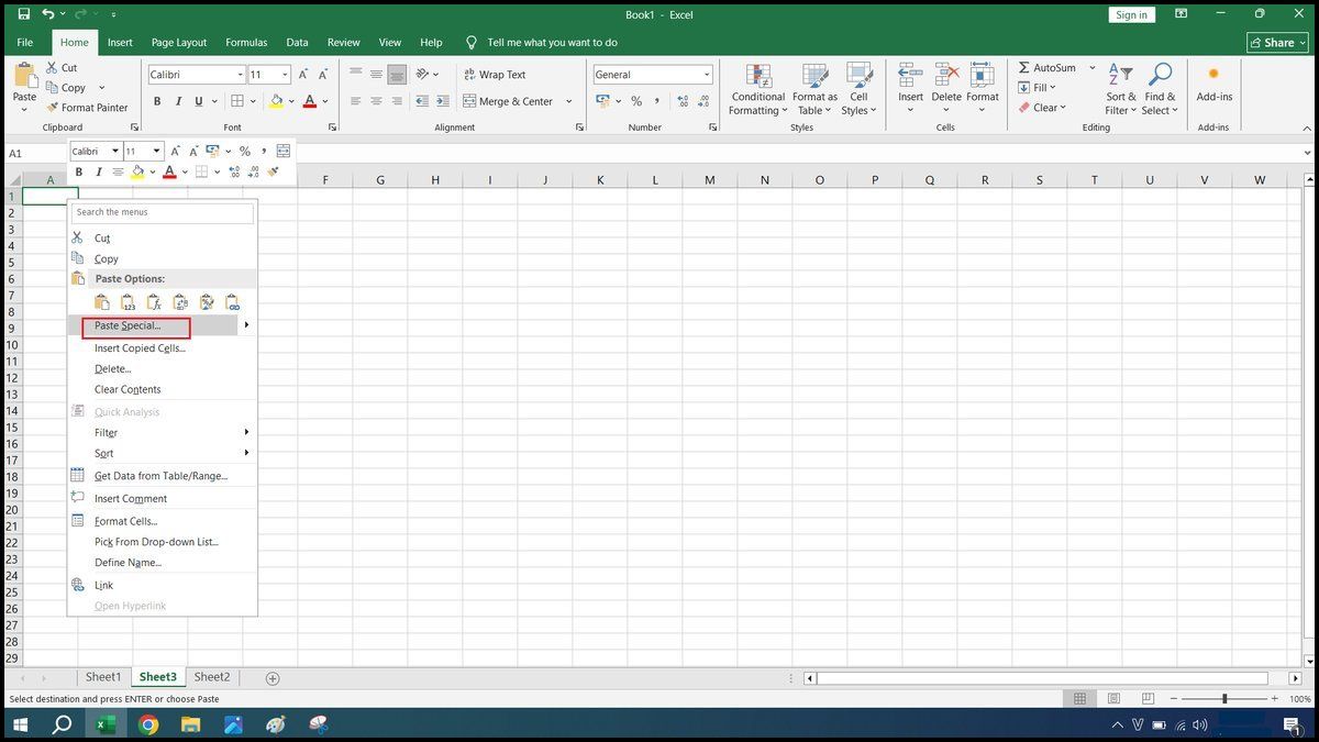 Cách copy bảng Excel bằng paste special bước 2