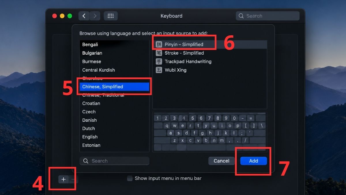 Sử dụng bàn phím Pinyin mặc định của macOS bước 2