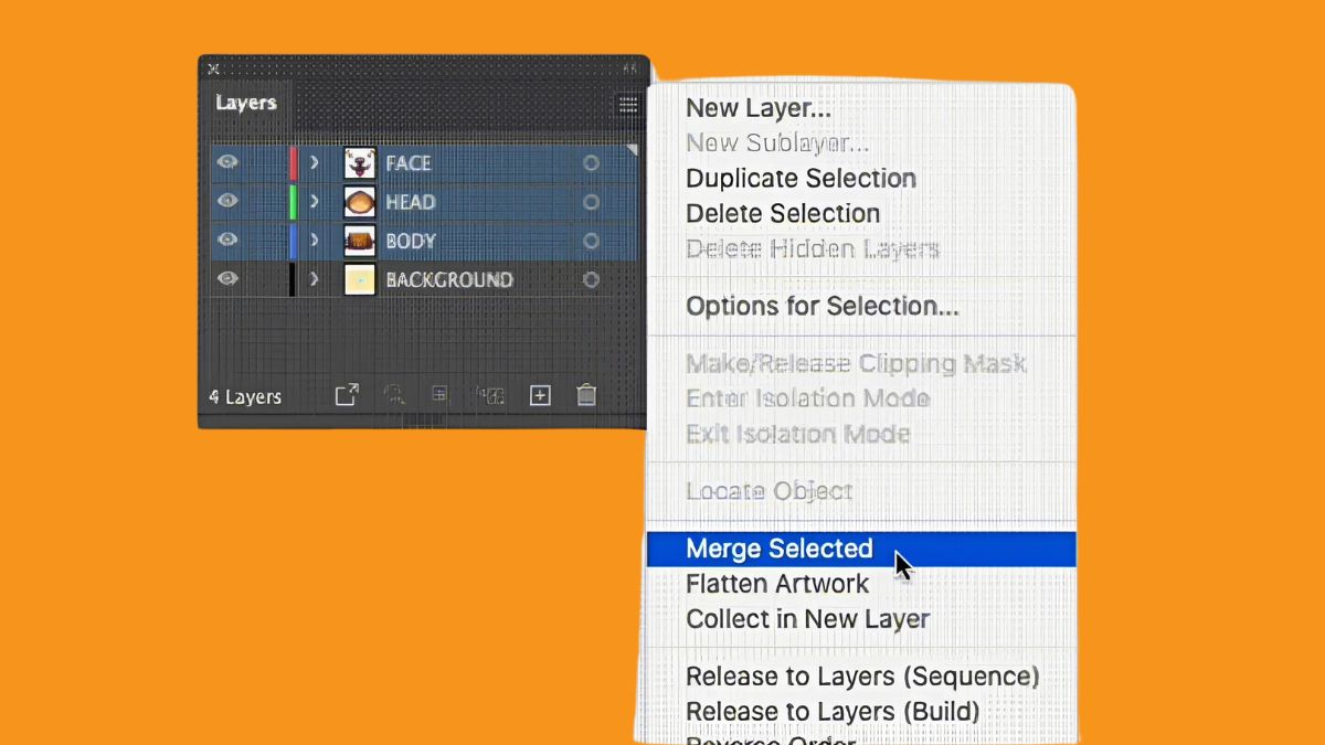 cách gộp layer trong illustrator bằng Merge Selected - bước 2