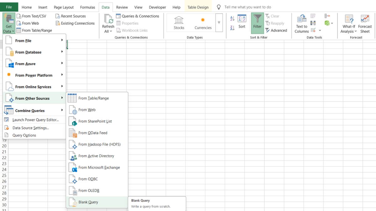 cách gộp nhiều sheet thành 1 sheet bằng power query - bước 1
