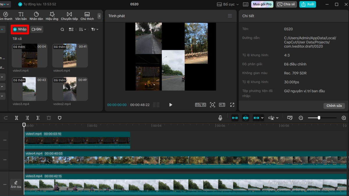 Cách ghép 4 video thành 1 khung trên CapCut PC - bước 4