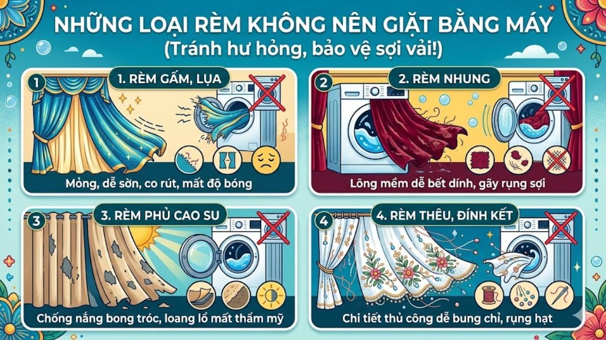 cách giặt rèm cửa bằng máy giặt - loại không nên giặt