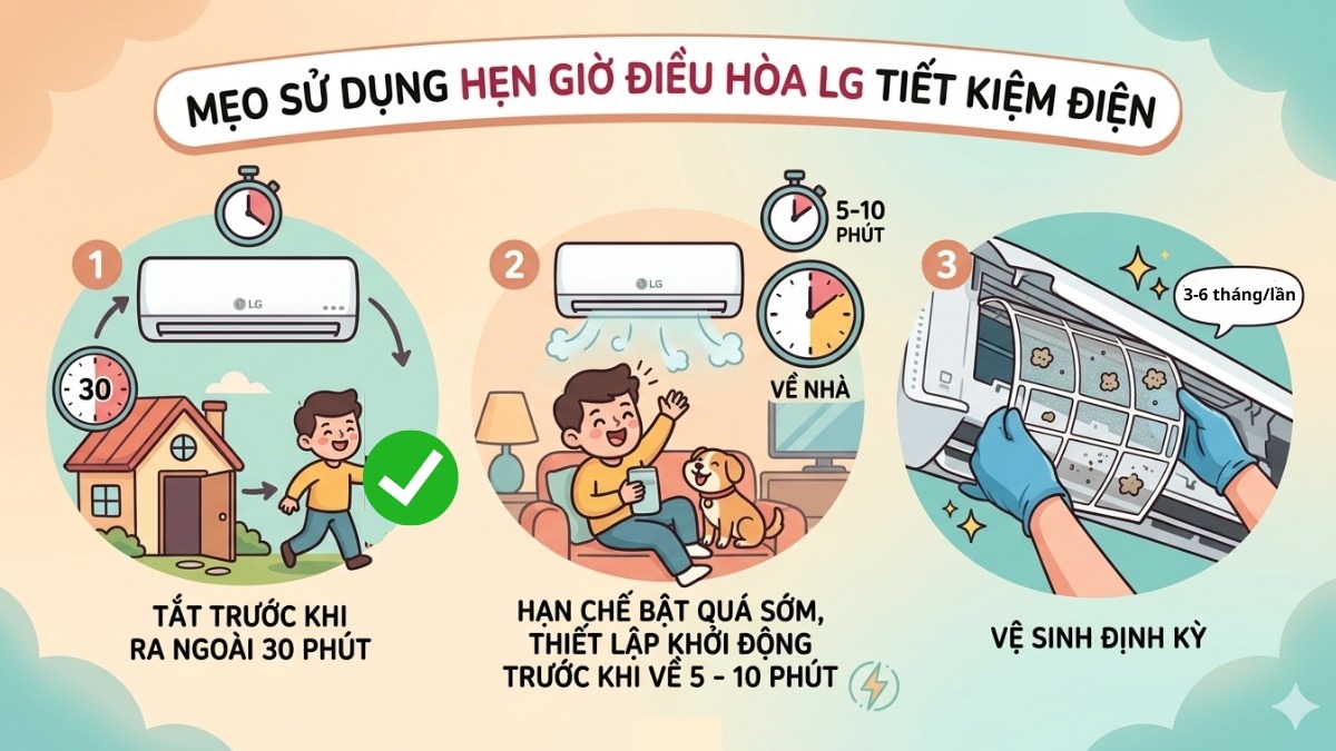 Mẹo sử dụng hẹn giờ điều hòa LG tiết kiệm điện