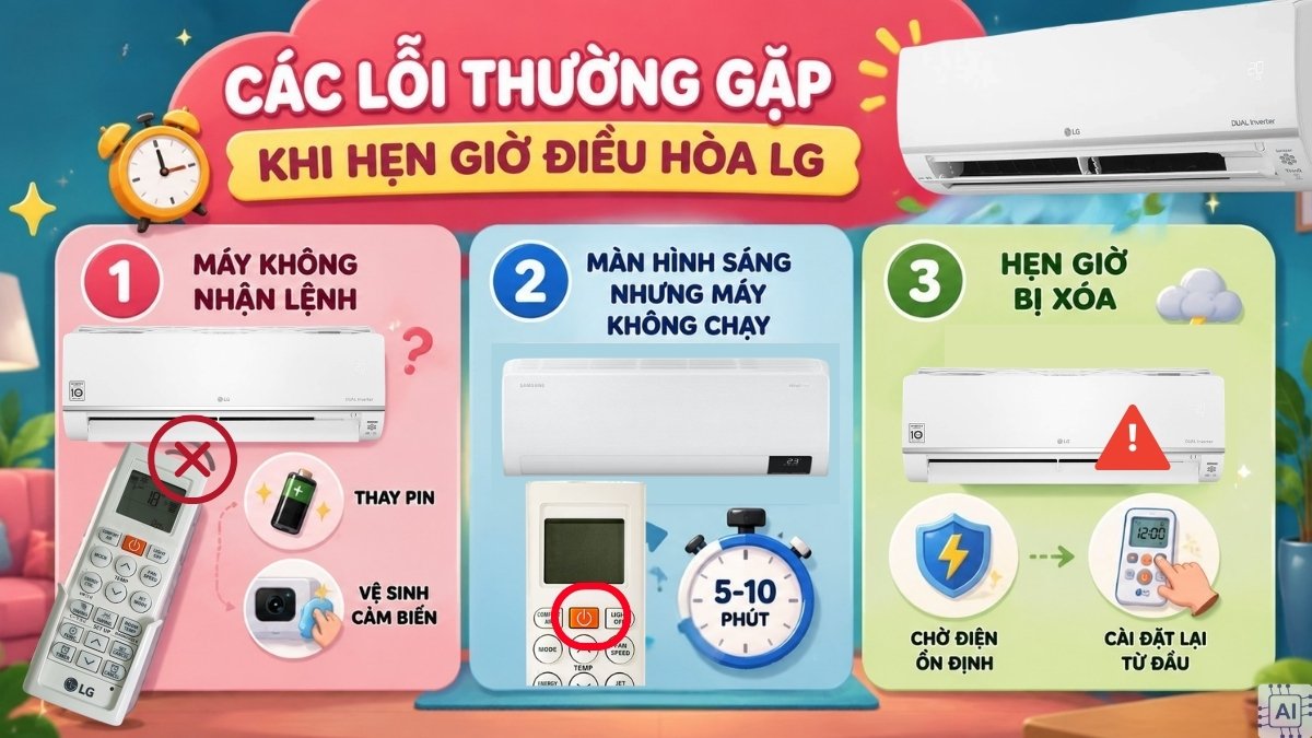 Các lỗi thường gặp khi hẹn giờ điều hòa LG