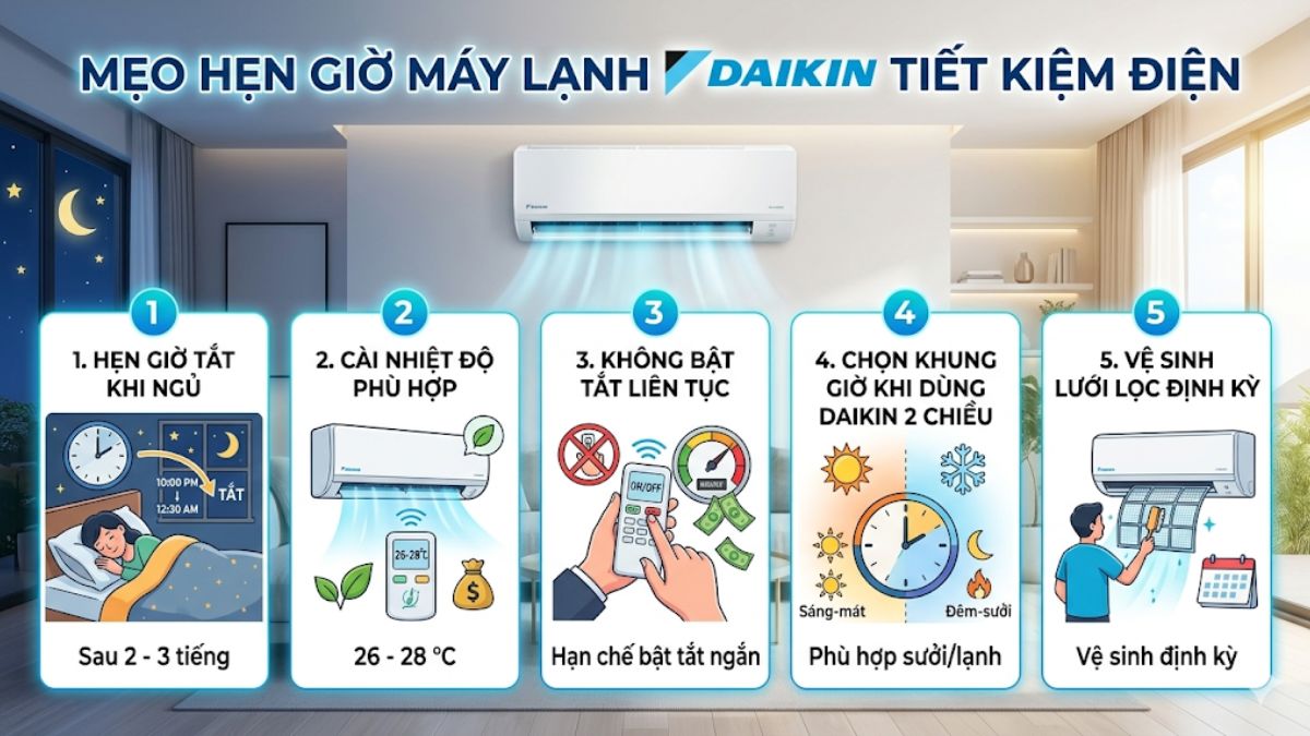 Mẹo hẹn giờ máy lạnh Daikin tiết kiệm điện