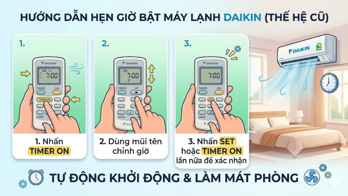 Cách hẹn giờ máy lạnh Daikin thế hệ cũ