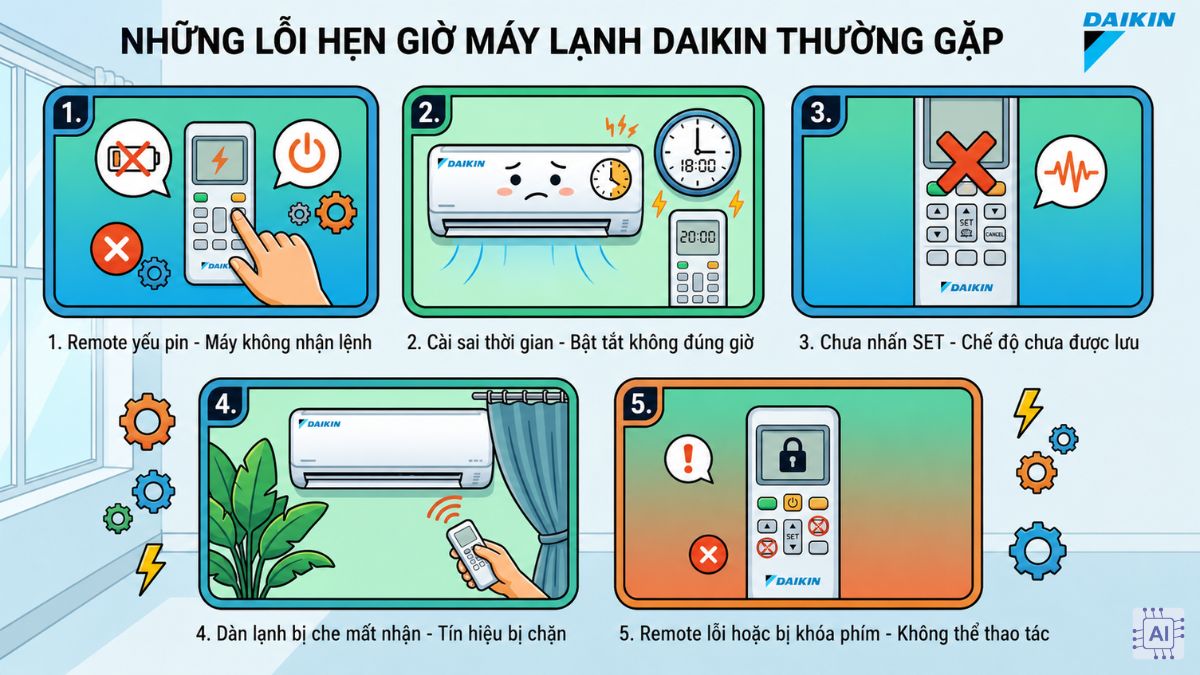 Những lỗi thường gặp khi hẹn giờ máy lạnh Daikin